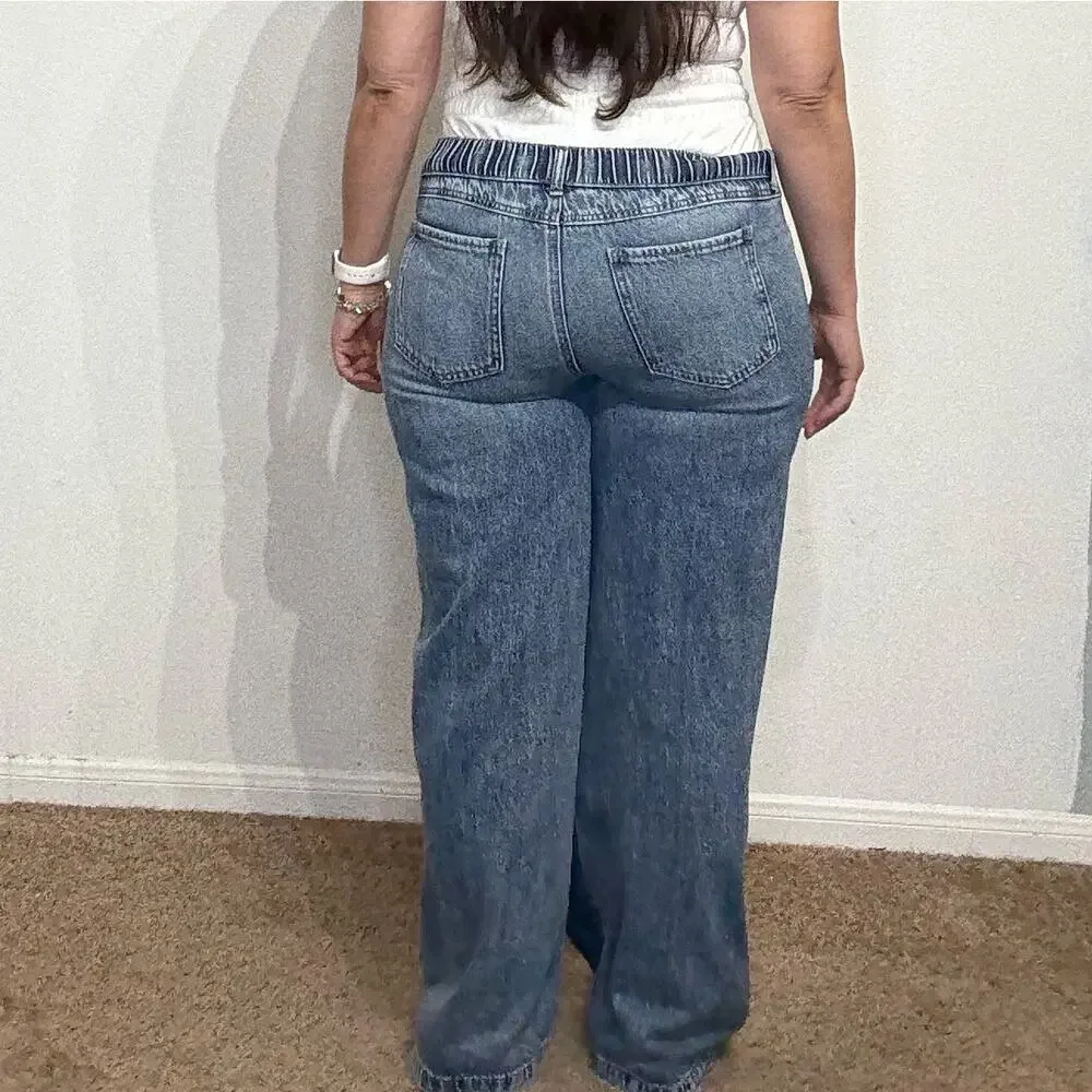 Rewash Blue Pullon Double Waist Drawstring Wide Leg Jeans Sz 29